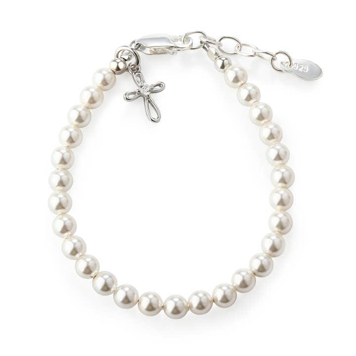 Girls Silver Pearl Baby Baptism Bracelet, 1st Communion Gift for wholesale by Cherished Moments