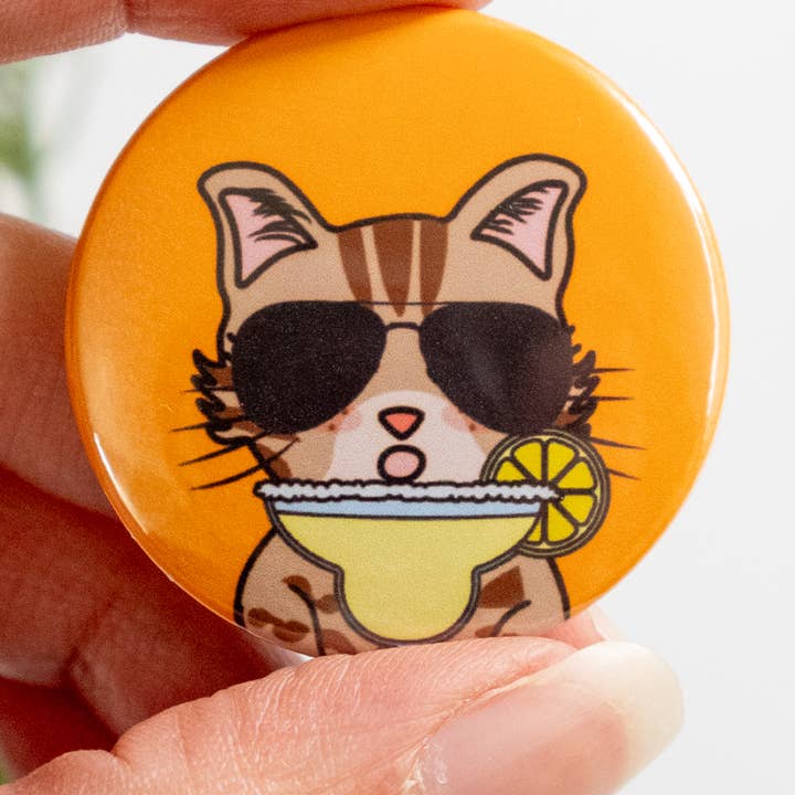 Margarita Cat Button Pin for wholesale by Purrfect Little Art