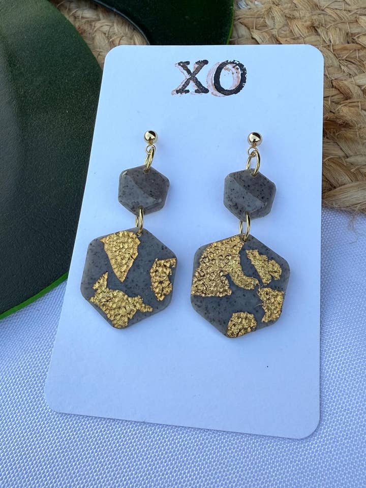 Gold Stone Handmade Polymer Clay Earrings for wholesale by XO Lex Tucker