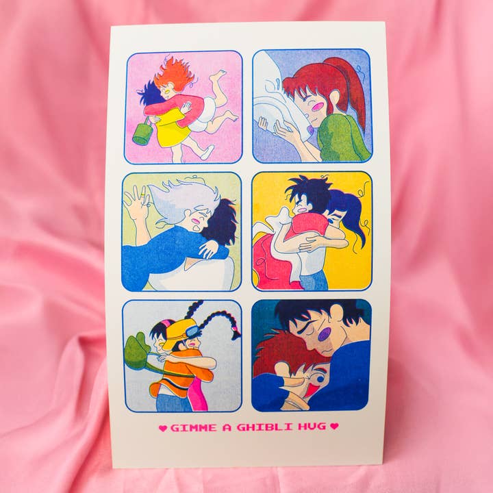 Studio Ghibli Hug Risograph Fan Art Print for wholesale by By Danielle Witten