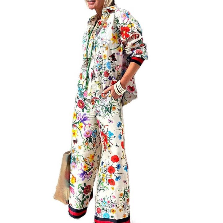 Leisure Floral Print Long Pants Shirt Set for wholesale by UZ Wholesale Store