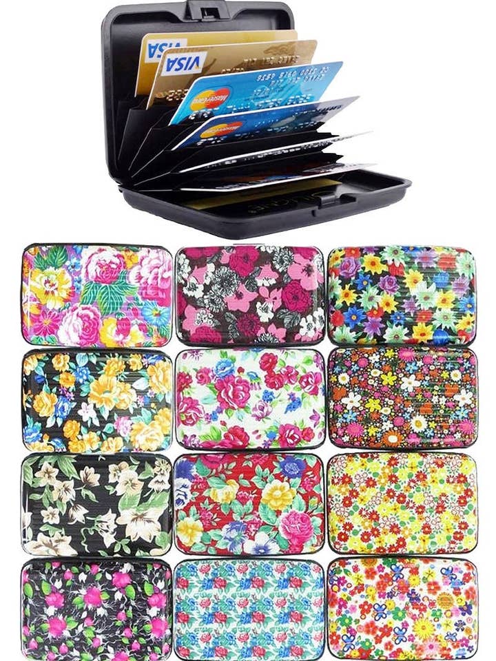 Itty Bitty Floral Glossy Card Holder Caddy Case for wholesale by Cap Zone
