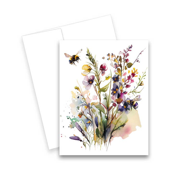 Wildflower & Bee Greeting Cards - Set of 1 or 4 - Notecards for wholesale by Aria Rae