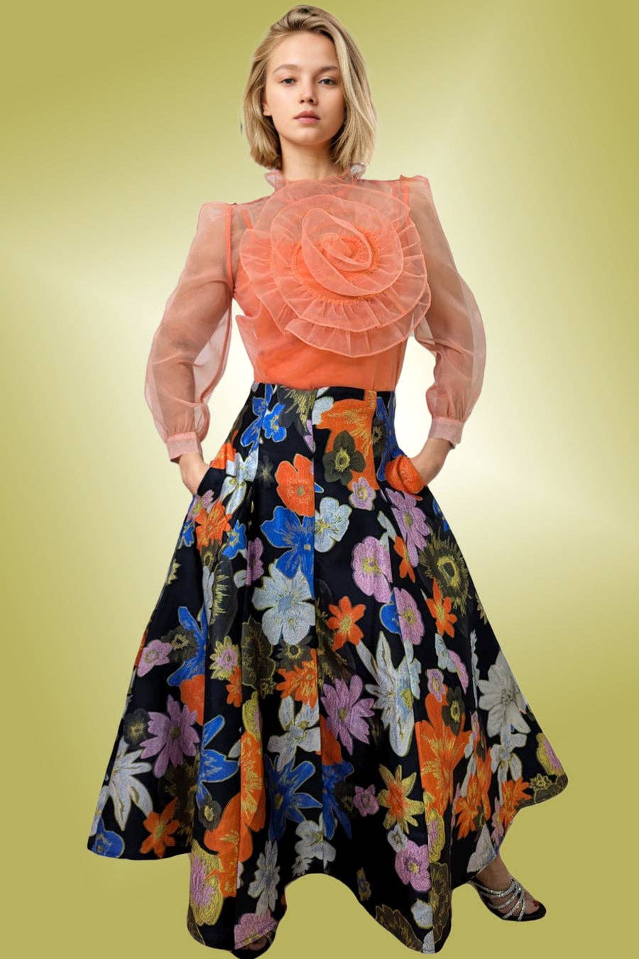 N by Nancy - Wholesale Blouse - Women's - T00116 TOP (BLK, ORANGE)0