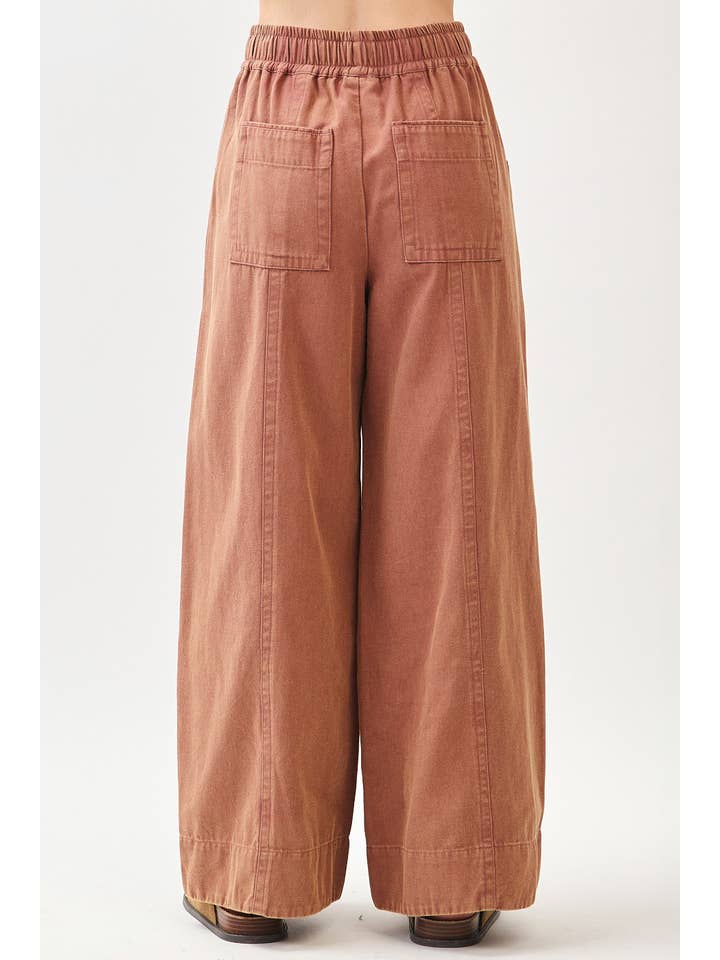 mittoshop - Wholesale Pants - Women's - MINERAL WASH WIDE LEG ELASTIC WAIST TWILL PANTS10