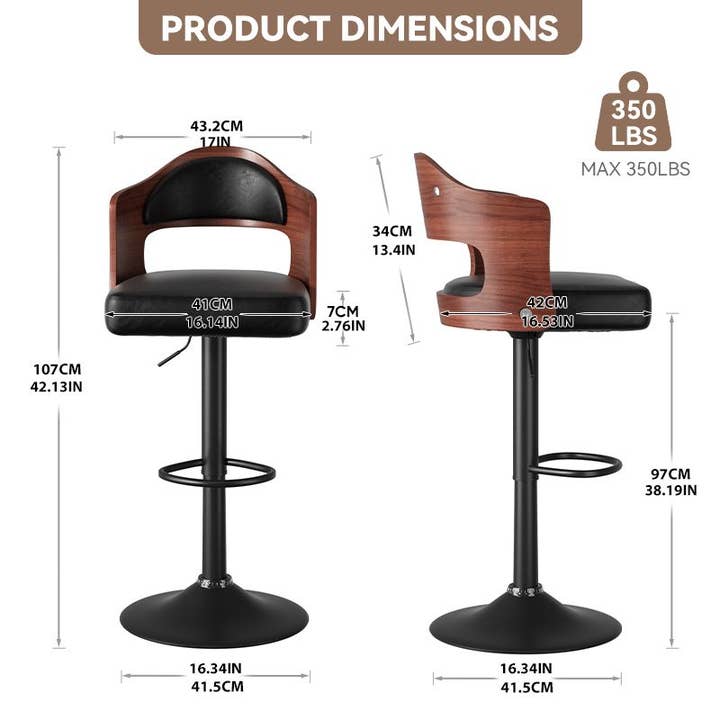 BlakOutlet - Wholesale Stool - Set of 2 Wooden Barstools PU Leather Upholstered Bar Chairs2