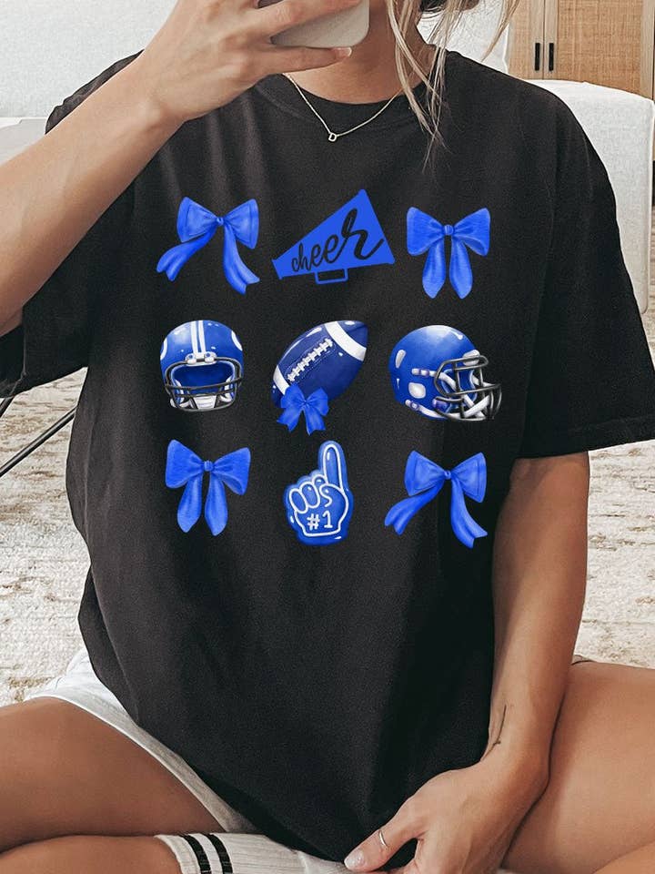 Wholesale Accessory Market - Wholesale Screen Printed T-Shirt - Women's - Blue Blitz And Bows Comfort Colors Adult Ring-Spun Cotton Tee