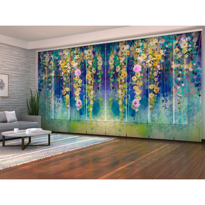 Set of 8 Panel Curtains Watercolor Floral Painting - for wholesale by IlyDecor