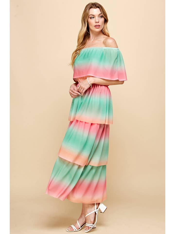 Grøn/Flamingo ISD1211B Rainbow Kjole Off-Shoulder Grøn Lyserød for engroshandel på Faire