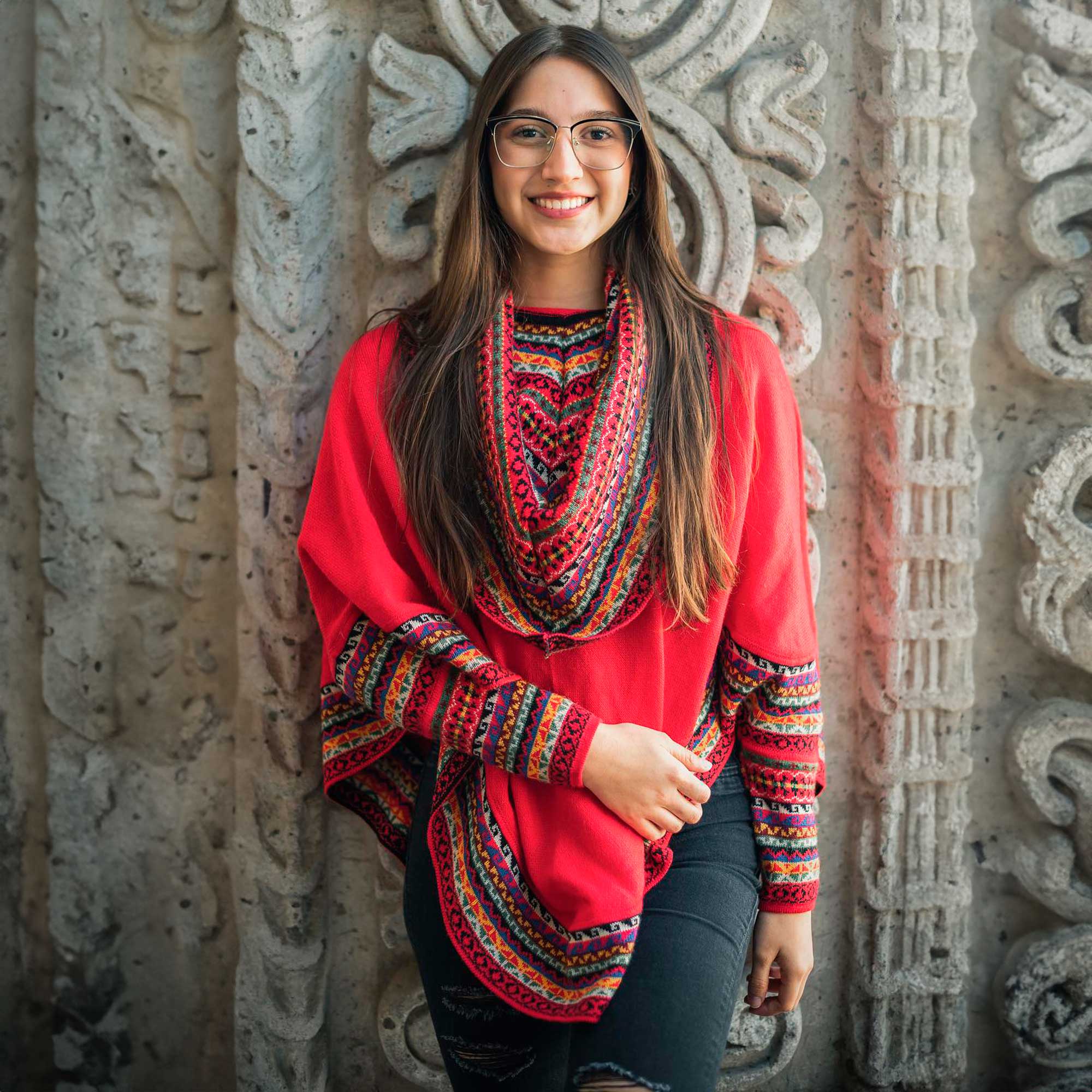 KuzcoHandmade - Wholesale Poncho - Women's - Alpaca Cowl Neck Poncho with Ethnic Pattern, Elegant & Cozy5