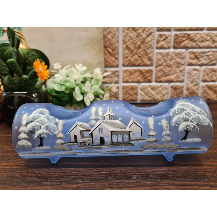 Glass by Iness - Wholesale Candle Holder - White Church In Winter Wonderland Collection - Candle Holder26