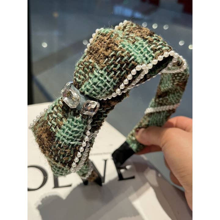 KiddieKickz - Wholesale Fashion Headband - Kids - Sophisticated Sweetheart Plaid Tweed Bow Headband2