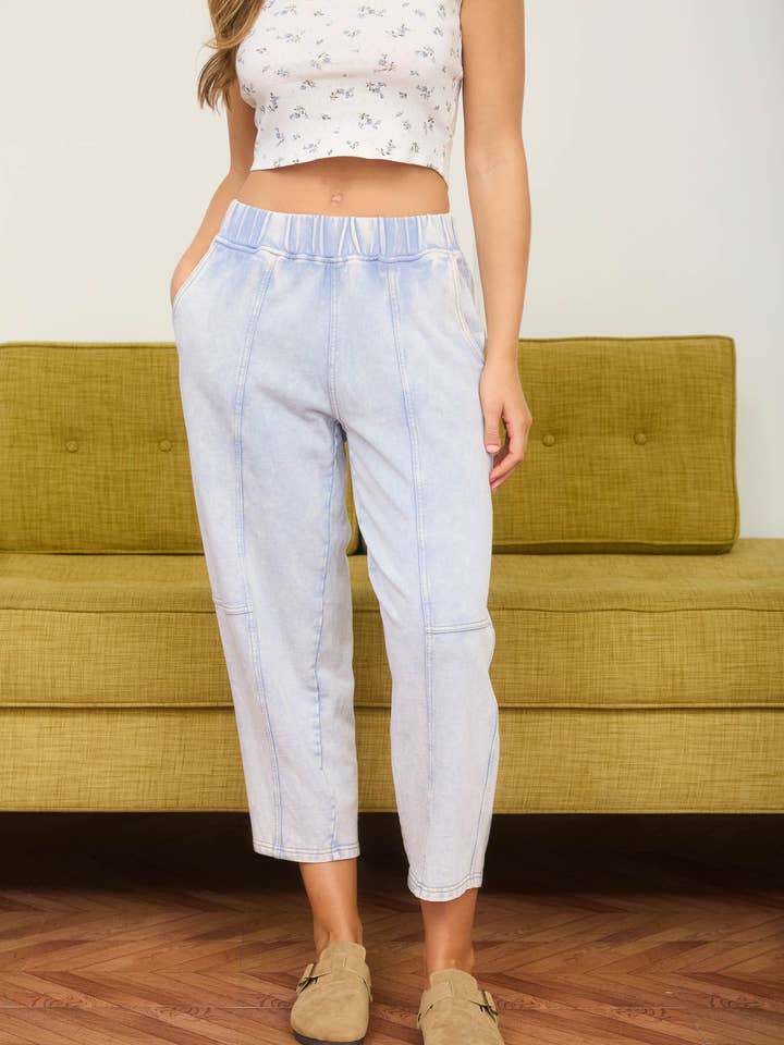 ACID WASHED ELASTIC WAIST KNIT JOGGERS for wholesale by Blu Pepper