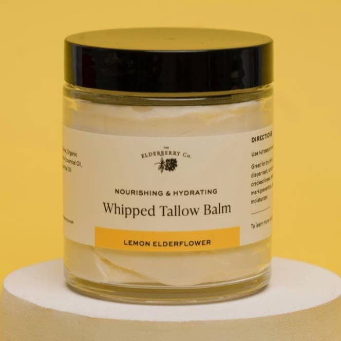 Baume de suif fouetté avec huiles essentielles de fleur de sureau et de citron pour la vente par The Elderberry Co