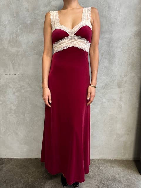 Pink HOLIDAY Velvet Lace Maxi-YDA647A for wholesale on Faire2