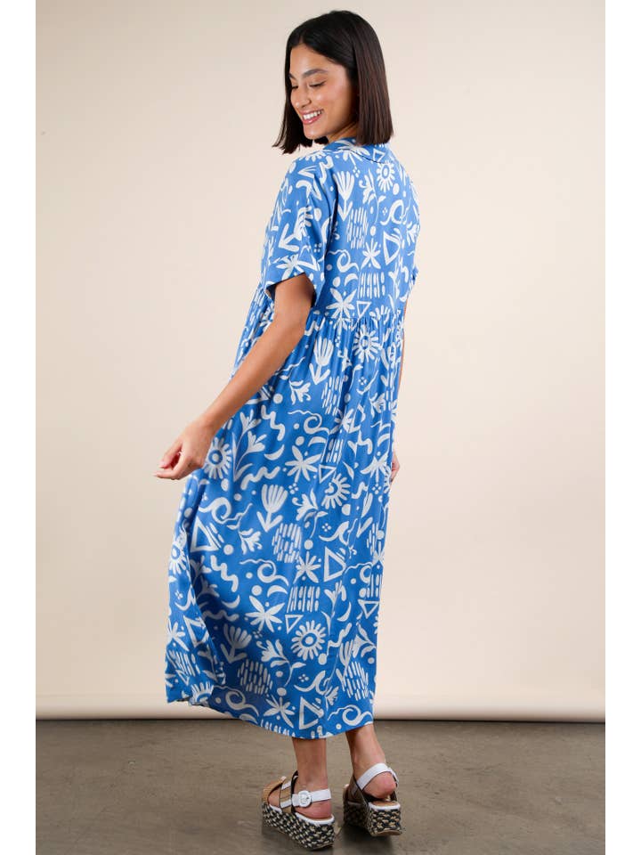 MÉLANGE COUCHER DE SOLEIL ND31583X-PLUS SIZE Robe midi à chemise imprimée surdimensionnée en vente sur Faire8