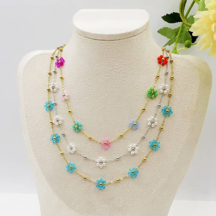 DAISY – colar de aço inoxidável com flores e cristais por atacado de Daemon srls