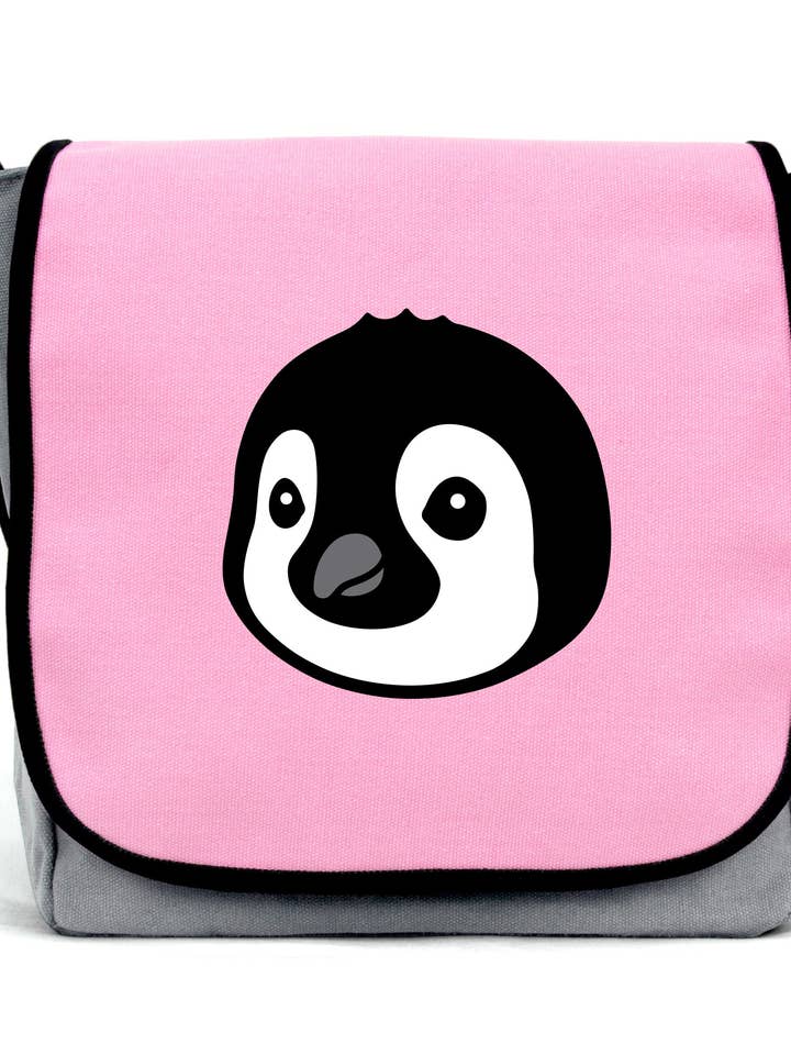 Roze schoudertas met pinguïn voor wholesale door Clumsy Hooves