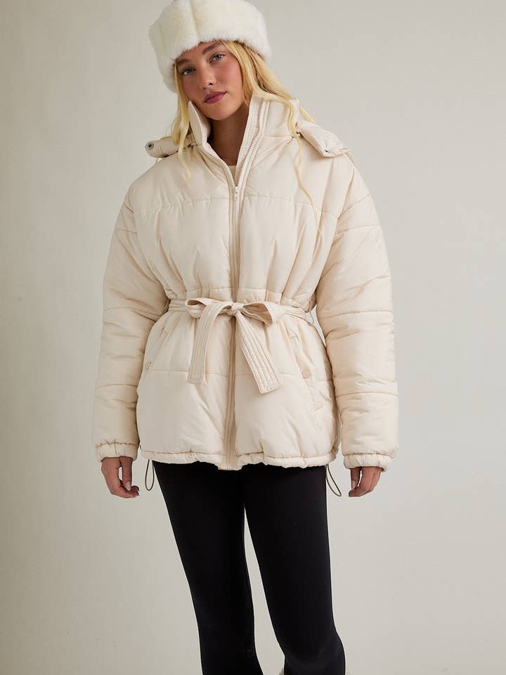 MID LENGTH PUFFER JACKET WITH REMOVABLE HOOD for wholesale by LE LIS