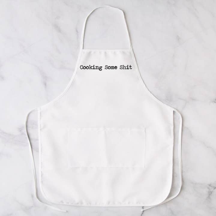 Cooking Some Shit White Apron, Apron, Cooking Some Shit, Funny Apron, Custom Apron, Chef Apron, Novelty Apron, Linen, Cooking Apron for wholesale by Brandi Dai Designs