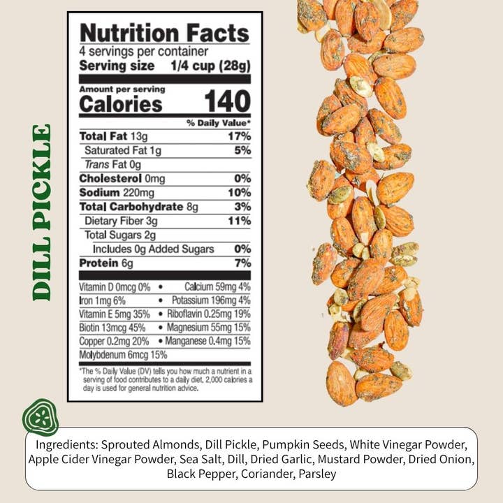 Daily Crunch - Wholesale Nuts - Dill Pickle + Pepitas Sprouted Almonds, 4oz (100 bulk case)1