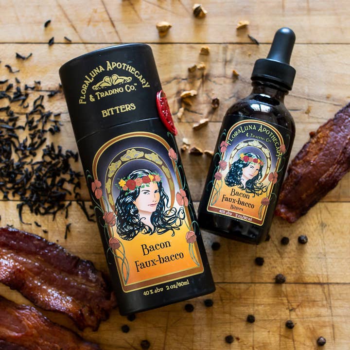 Bacon Faux Bacco Bitters for wholesale by FloraLuna Apothecary & Trading Co.