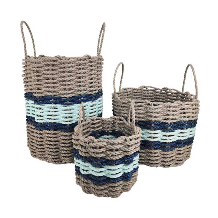 Little Salty Rope - Wholesale Basket - Lobster Rope Basket Tan and Seafoam, Navy Accents1