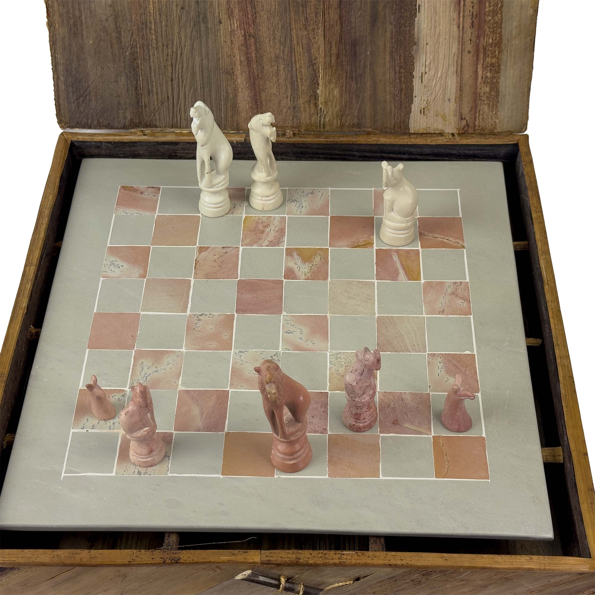 Global Crafts - Wholesale Board Game - Soapstone Hand-Carved Chess Set  in Box  - Safari Animal Pieces3