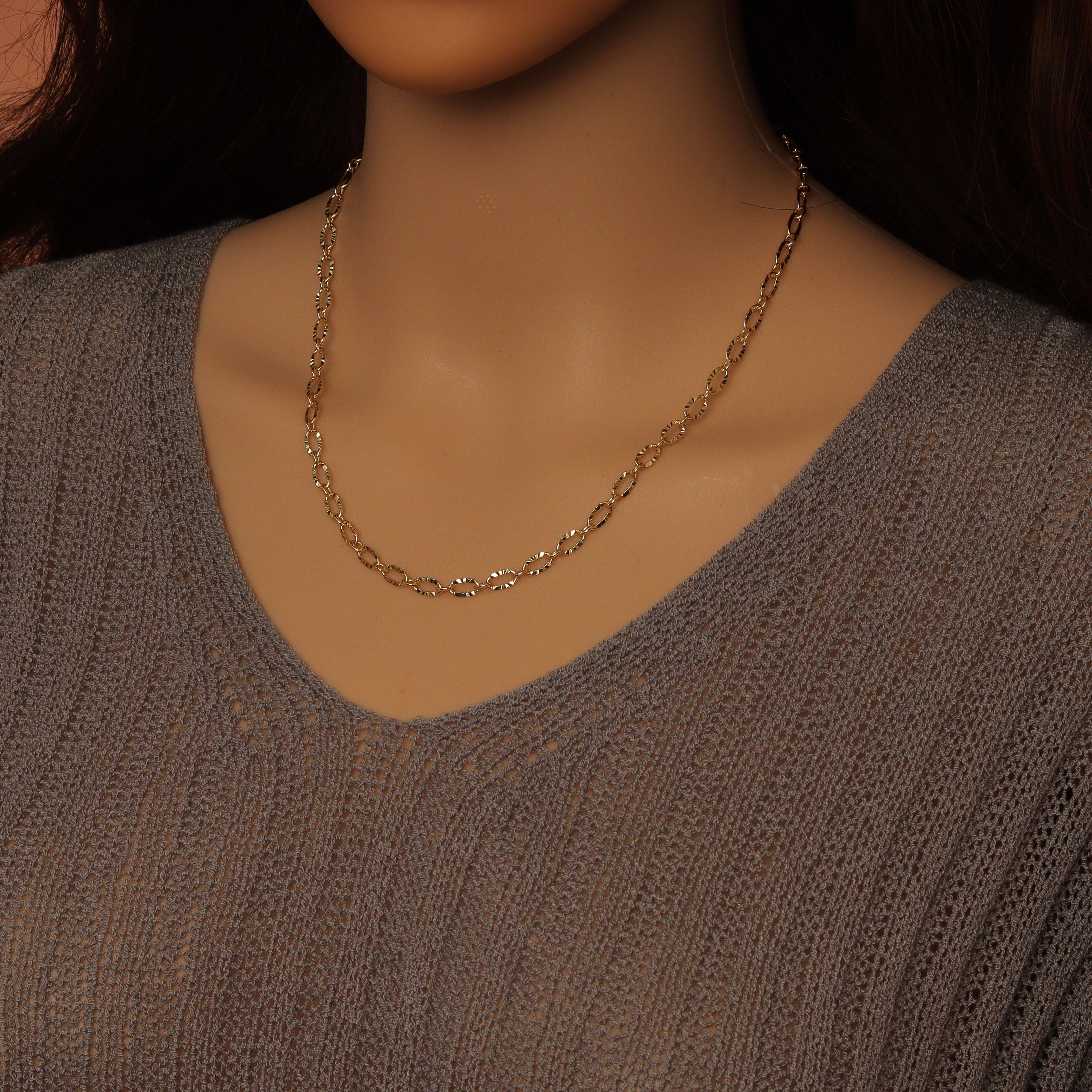 BestBeads&Beyond - Wholesale Link & Chain Necklace - Gold Silver Hammered Oval Link Chain Necklace Bracelet, Charm bar necklace bracelet chain,sku#EF7703