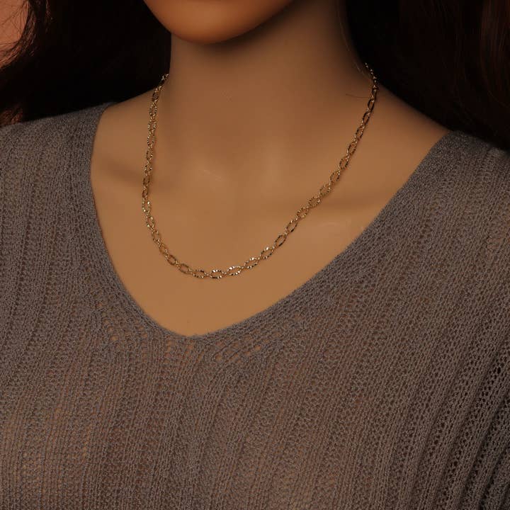 BestBeads&Beyond - Wholesale Link & Chain Necklace - Gold Silver Hammered Oval Link Chain Necklace Bracelet, Charm bar necklace bracelet chain,sku#EF7703