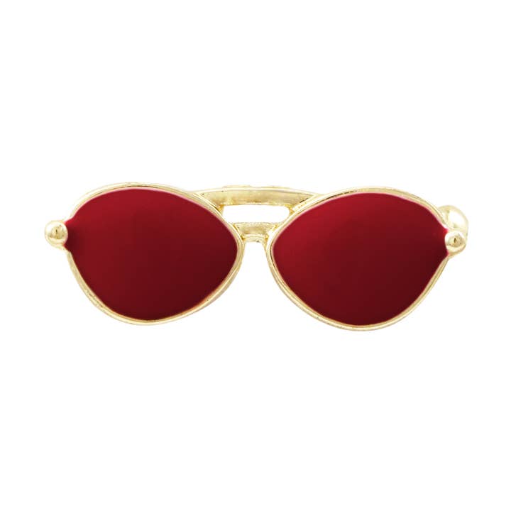 Burgundy Enamel Sunglasses, Gold Plated Brass Brooch/Pin for wholesale by Dlux Jewels
