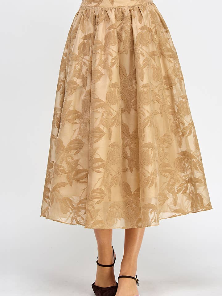 Ellison - Wholesale Skirt - Women's - TS-10099-6 VELVET TEXTURE ORGANZA MIDI SKIRT TAUPE