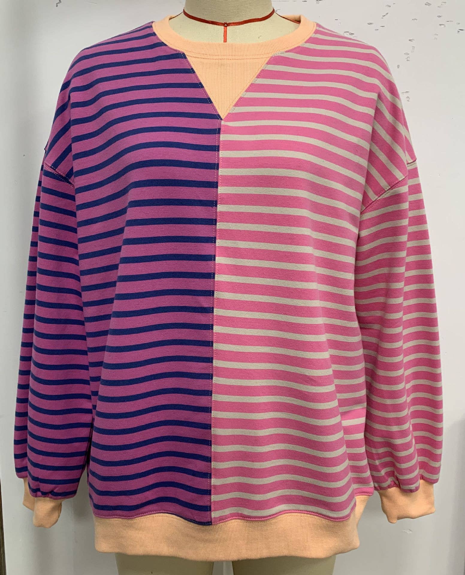 Rosa Clothing - Wholesale Sweatshirt - Women's - Casual Patchwork Contrasting Striped Sweatshirt1