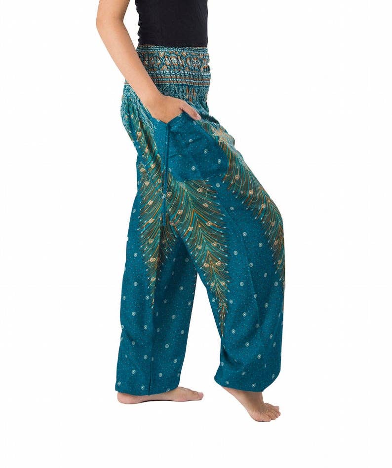 Studio 12 Collective (previously Ethnic Lanna) – Großhandel Hose – Damen – Haremshose Boho mit gesmokter Taille und Taschen - Pfau10