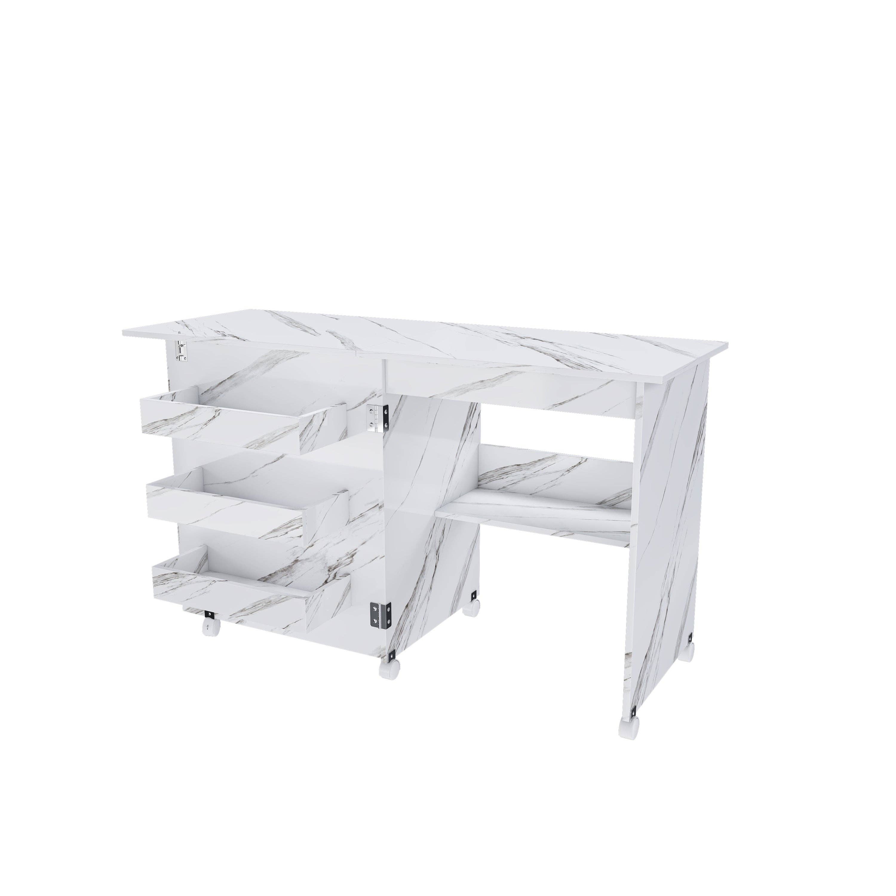 39F Inc. - Wholesale Craft Supplies - 4-in-1 Folding Sewing Table w/Lockable Wheels (White MDF)4