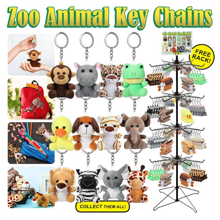 144pc Zoo Animal Key Chain Display for wholesale by Deluxe Import Trading