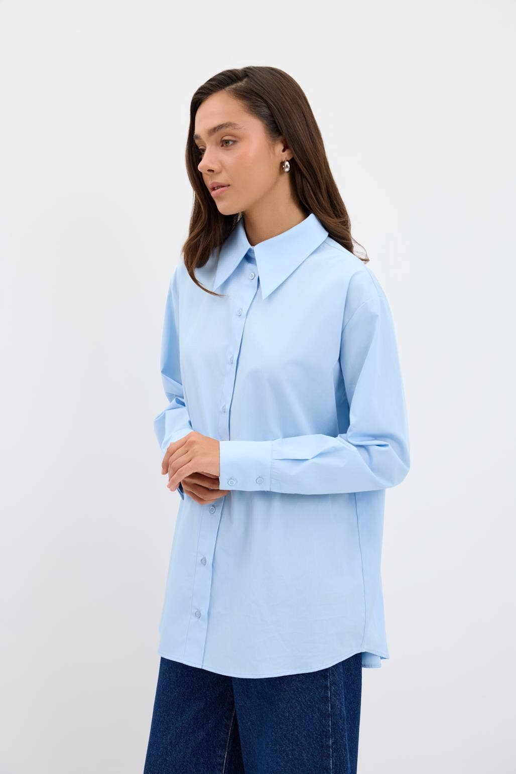 Kadriye Baştürk - Wholesale Button Down Shirt - Women's - Cotton Basic Shirt Blue2