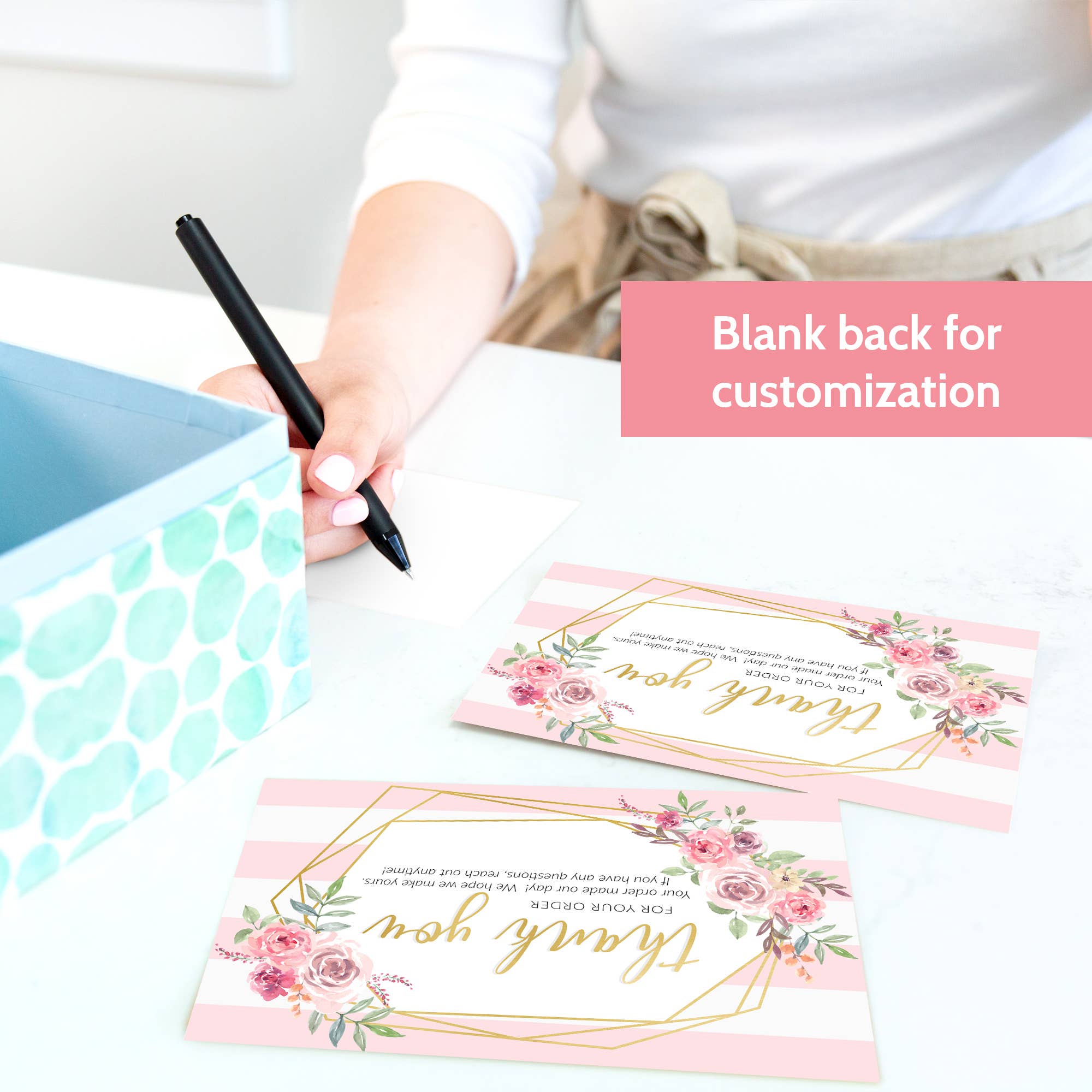 T Marie - Wholesale Thank You Card - 50 4x6" Thank You For Your Order Cards - Faux Gold and Pink5