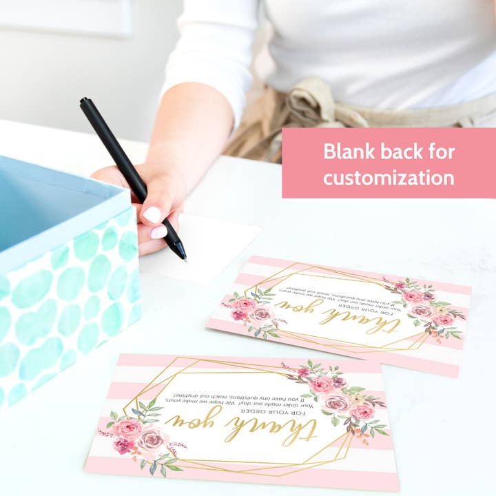T Marie - Wholesale Thank You Card - 50 4x6" Thank You For Your Order Cards - Faux Gold and Pink5