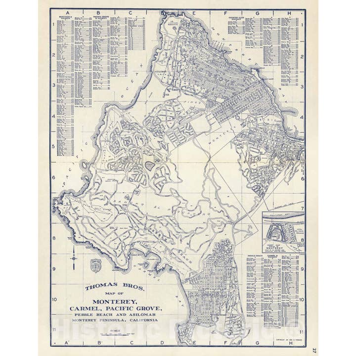 Carte historique de la péninsule de Monterey de 1938, Californie pour la vente par Historic Pictoric