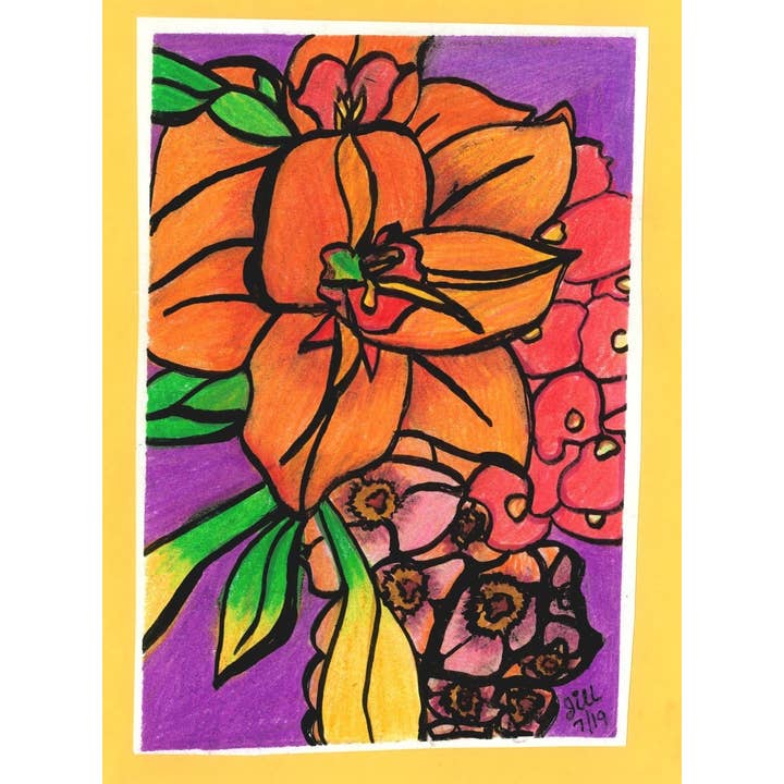 Card #9 Orange Lily Yellow Border for wholesale by One Woman's Art by Jill