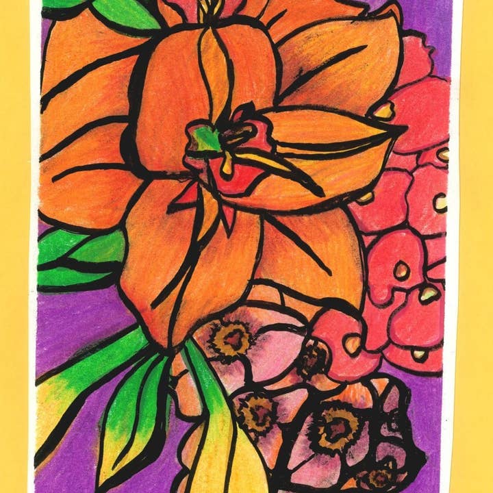 Card #9 Orange Lily Yellow Border for wholesale by One Woman's Art by Jill