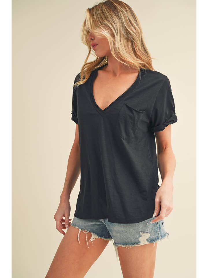 AEMI + CO - Wholesale T-Shirt - Women's - 8286DK Zoie V-Neck Short Sleeve Top 5