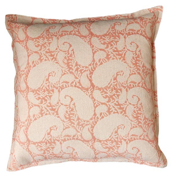 Cushion Paisley Pink/Salmon, Large: 50 x 50 cm for wholesale by The Blockprint Tree