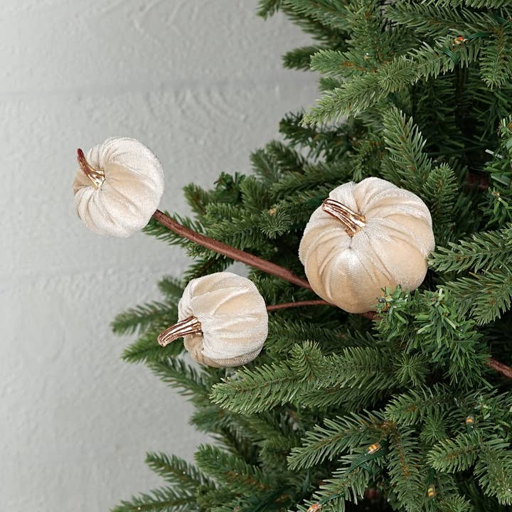 Impressive Enterprises, Inc. - Wholesale Artificial Flowers - 31353-15in Pick-Velvet gold stem mini pumpkins-Champagne