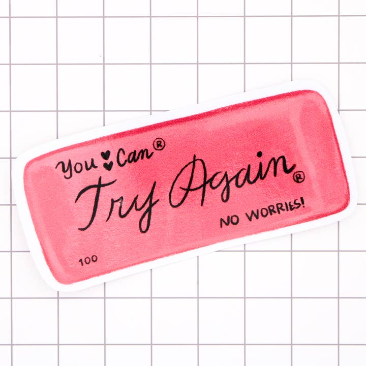 Autocollant en vinyle Try Again Eraser pour la vente par Amy Hartelust Art and Illustration