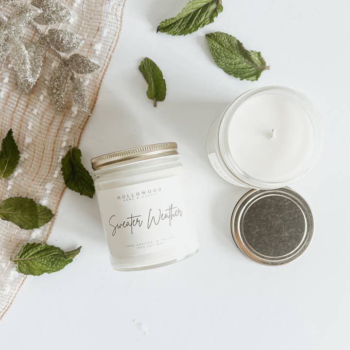 Hollowood Home and Candle - Wholesale Jar/Filled Candle - SWEATER WEATHER |FALL & HOLIDAY CANDLE | 100% SOY WAX | 8 OZ