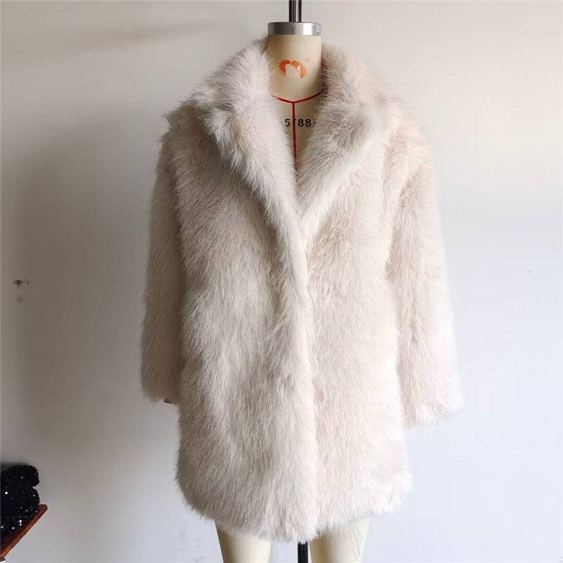 CREAMY Loose Fit Stylish Mid-Length Faux Fur Coat for wholesale on Faire4