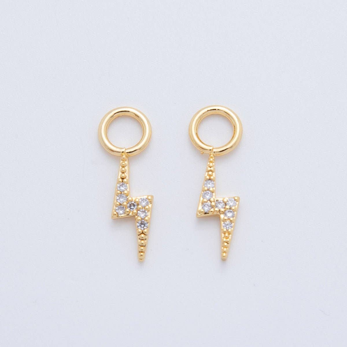 Aim Eternal - Wholesale Dangle Earrings - 18K Gold Filled Micro Paved Thunder Lightning Bolt Add-On Drop Earring Charm | AF7470