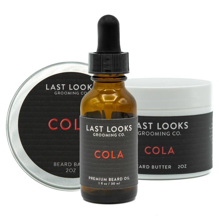 Ensemble huile à barbe Cola, baume et beurre pour la vente par Last Looks Grooming